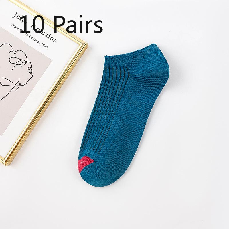10 Pairs of Women Spring and Autumn Shallow Mouth Invisible Perspirant Breathable Boat Socks