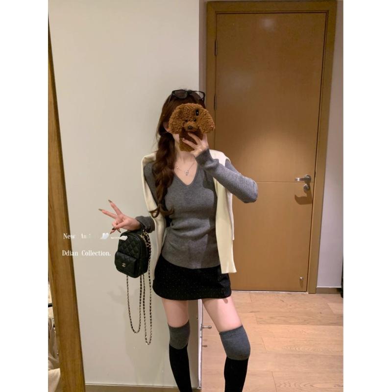 Textured Collar Knitted Sweater Women's Spring, Autumn and Winter Slim-fitting and Thin Inner Bottoming Sweater Top Solid Color Sweater