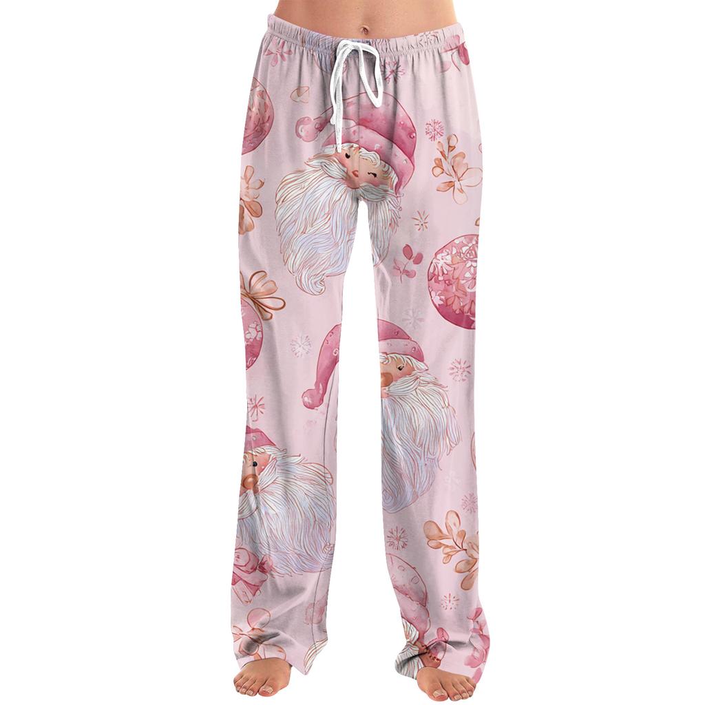 Ladies' Loose And Casual Christmas Printed Wide Leg Pants With Elastic Waistband Drawstring And Pocket Pants