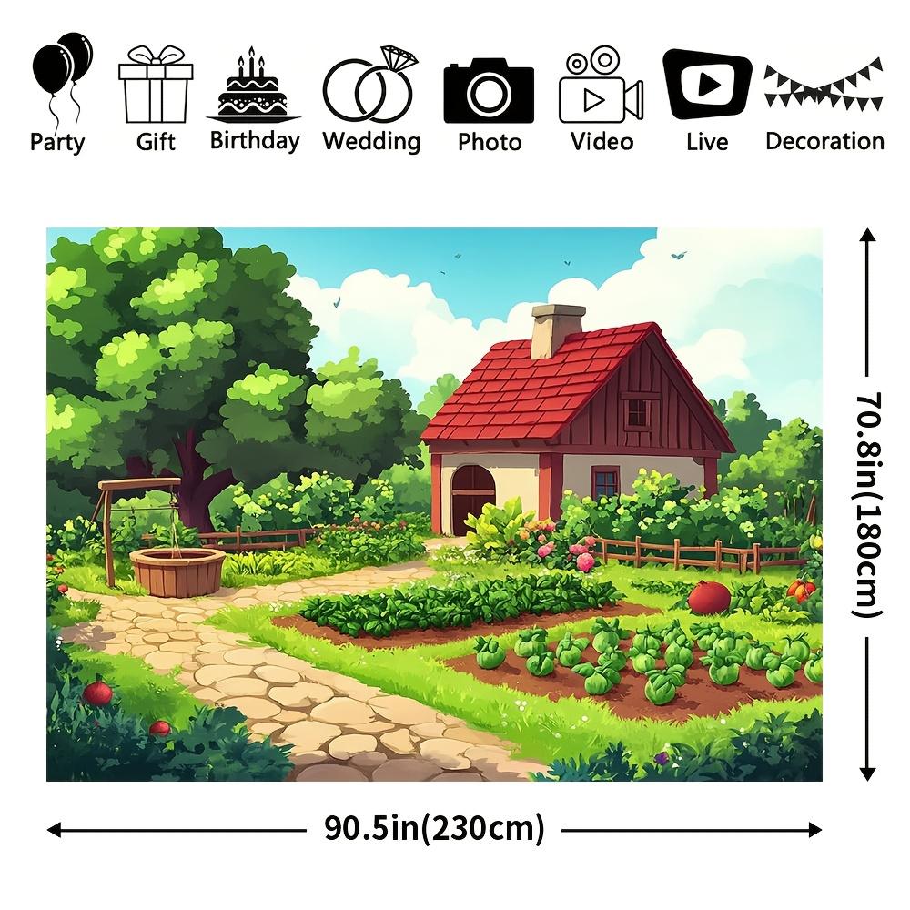 2D flat design, 1 piece of fruit and vegetable-themed background fabric, suitable for bride's gift-giving event
