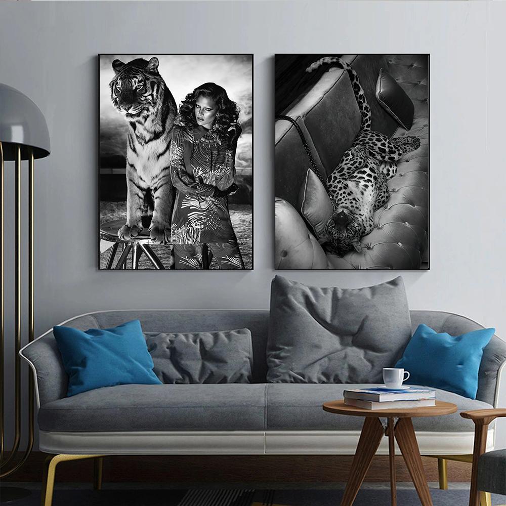 Fashion Star Dog Leopard Magazine Poster Black White Nordic Wall Art Pictures Canvas Painting Prints Living Room Home Decoration