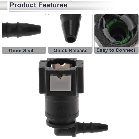 1/8" Fuel Line Quick Connector ID Hose for 5/16" SAE Male Connector Female to Barb 90 Degree Quick Adapter Seal Fittings Plastic Black Grey 2 Pcs