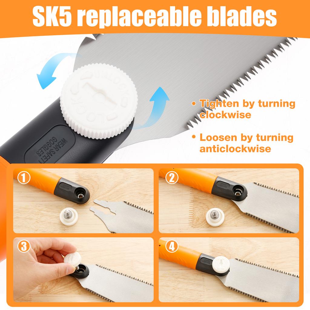 Japanese Pull Saw Double Edge Hand Saw SK5 Flexible Replaceable Blade Professional Hand Saws for Wet & Dry Wood Woodworking Tool