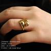 eManco Double Opening Ring Glossy Feather Design Ring  Stainless Steel Women's Fashion Jewelry