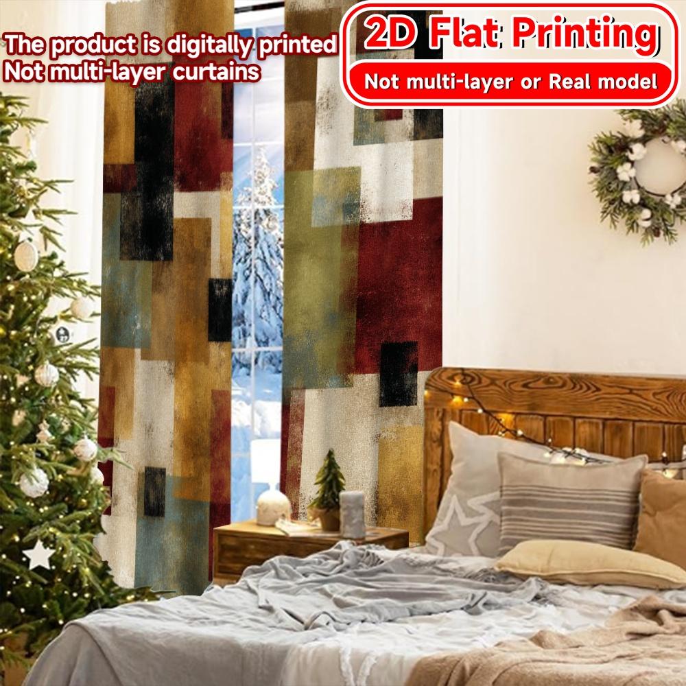 Set Of 2 Flat Printing Curtains Without Rod Abstract Color Blocks Design Holiday April Fools Is Day Printed Versatile Curtain Polyester
