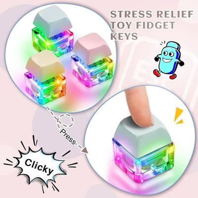 Relaxing DIY Keyboard Fidget Keychain Keys Button Keycap Finger Keyboard Caps with Light Relief Stress Clicker Toy
