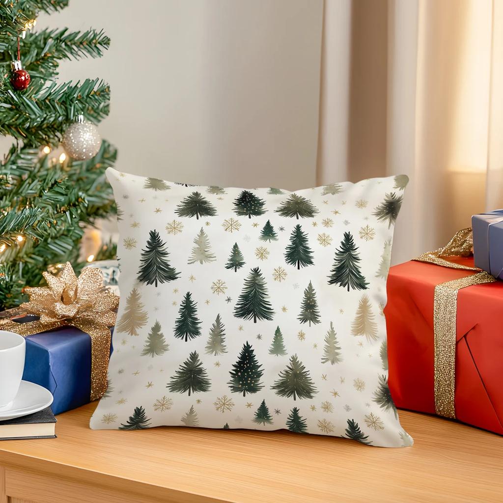 1/4pcs Christmas Pine Tree Snowflakes Cushions Pillowcase Polyester Cushion Cover Throw Pillow Pillowcover Home Car Sofa Decor