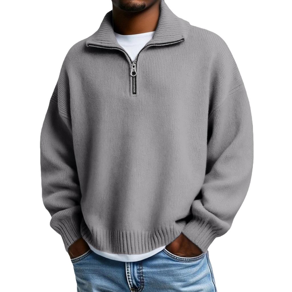 Men's Big Size Knitting Zipper Keep Warm Base Layer Shirt Sweater