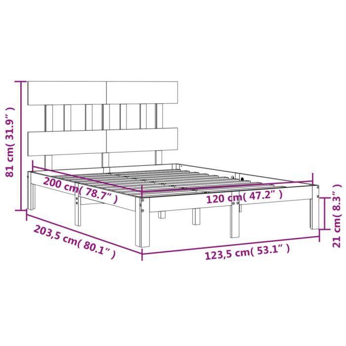 VidaXL Cadre de lit avec tête de lit 120x200 cm bois massif 3193591