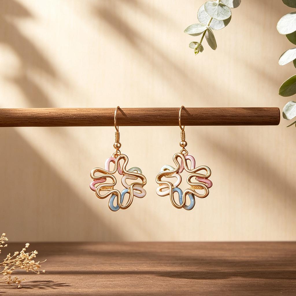 Explosive hollow flower enamel color earrings European and American style line winding earrings commuting versatile light luxury earrings
