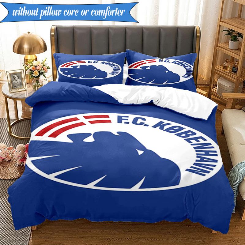 3PCS Fc Copenhagen Lion Crest Bedding Set 2D Printing (Includes 1 Duvet Cover + 2 Pillowcases Coreless), Bedroom decor,Fan Gift