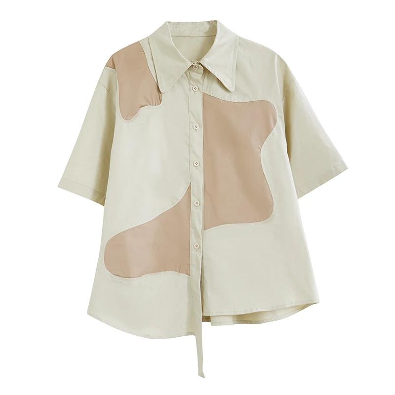 

XITAO Асимметричная женская повседневная рубашка контрастного цвета с короткими рукавами ZY8798 One Size