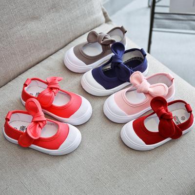 Mode im koreanischen Stil Kindermode Mädchen Canvas-Schuhe Vielseitige Schleife Baby Mädchen Freizeitschuhe Dropshipping Einfaches Dropshipping
