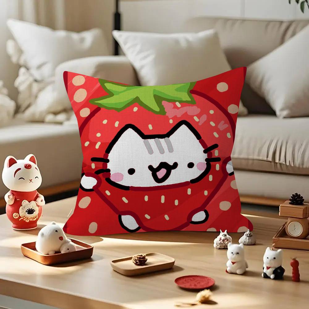 Cute Strawberry Cat   Personalized Pillow Cover Kids Bedroom Wild Party Decor Pillowcase kid Birthday shower Gift
