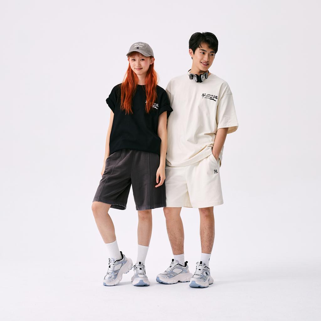 New MLB New York Yankees Anti Slip Wear Resistant Low Top Chunky Sneakers Unisex White Blue 3ASHWD15N-50BLS