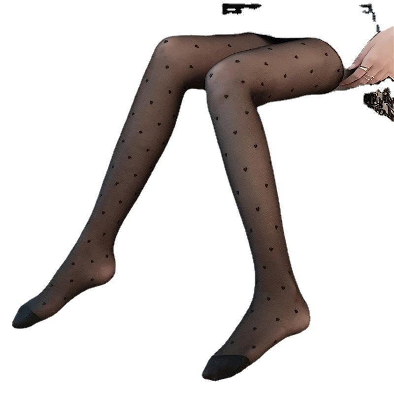 Summer Ultra-thin Sexy Invisible Transparent Jacquard Women's Bow Leg Socks Stockings Red Love Polka Dot Pantyhose
