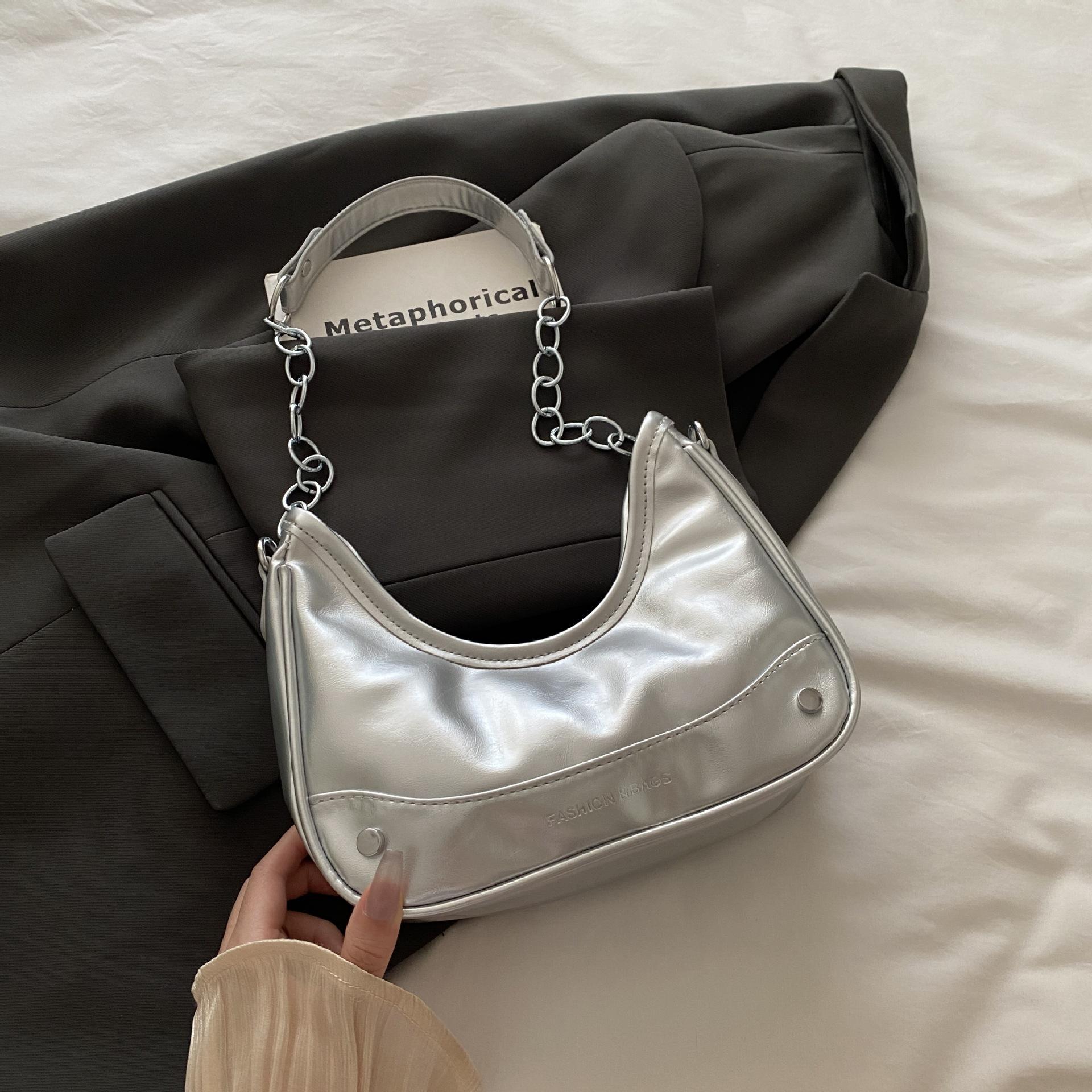 

Вместительная повседневная однотонная новая модная цепочка ретро высококачественная текстура на одно плечо через плечо подмышечная сумка-пельмень