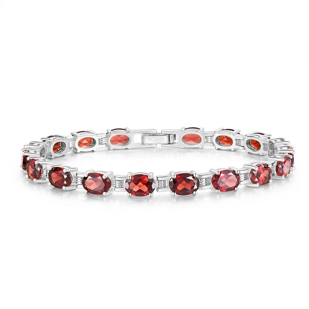 

Великолепный и Благородный женский браслет из стерлингового серебра 925 пробы с натуральным гранатом овальной формы 5*7 мм, изящное ювелирное украшение для подарков на день рождения 19cm белый