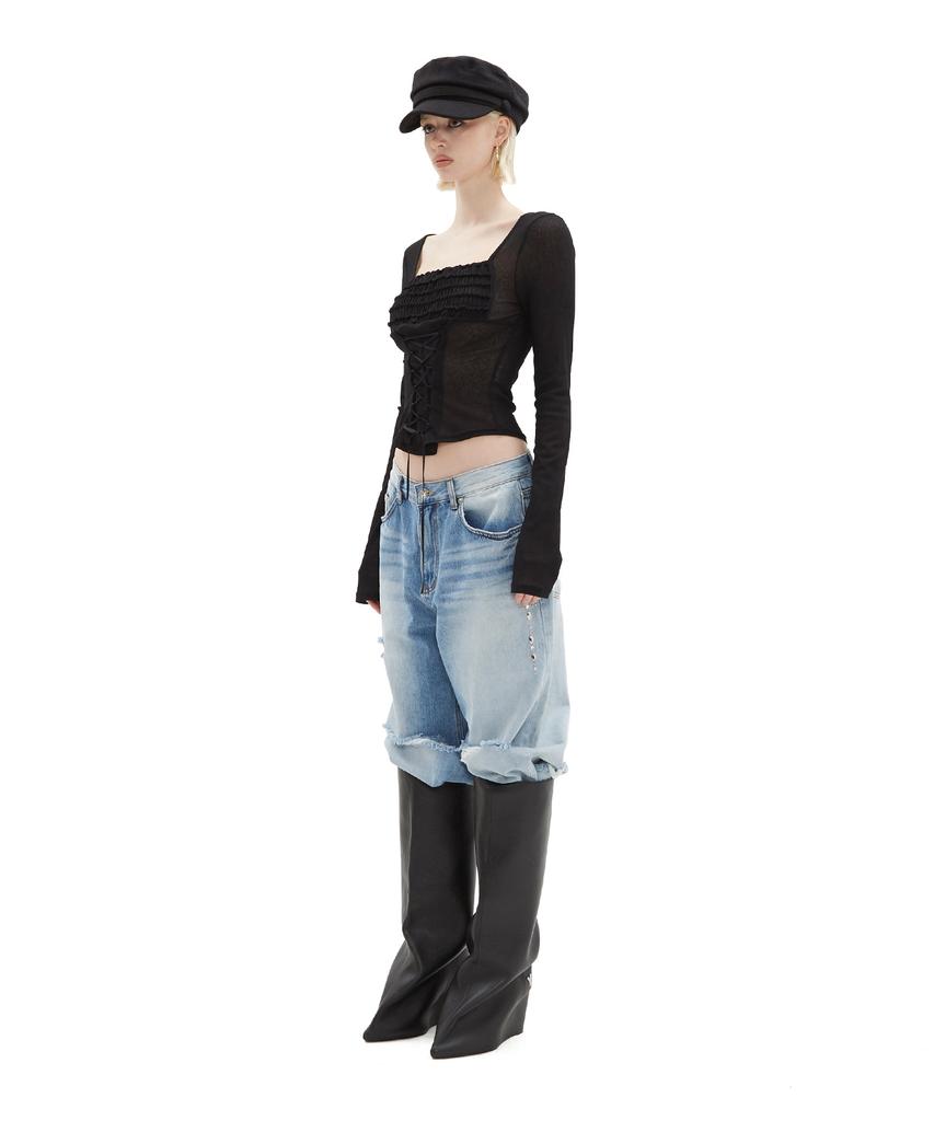 Hilda Pure Lace-Up Corset Top [Black]