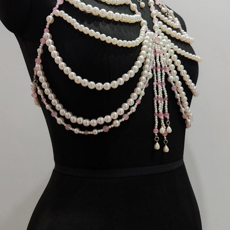 Adjustable Pearls Body Jewelry Body Chain Decoration for Trendy Women Strapless Dresses and Casual Stylish Outfits