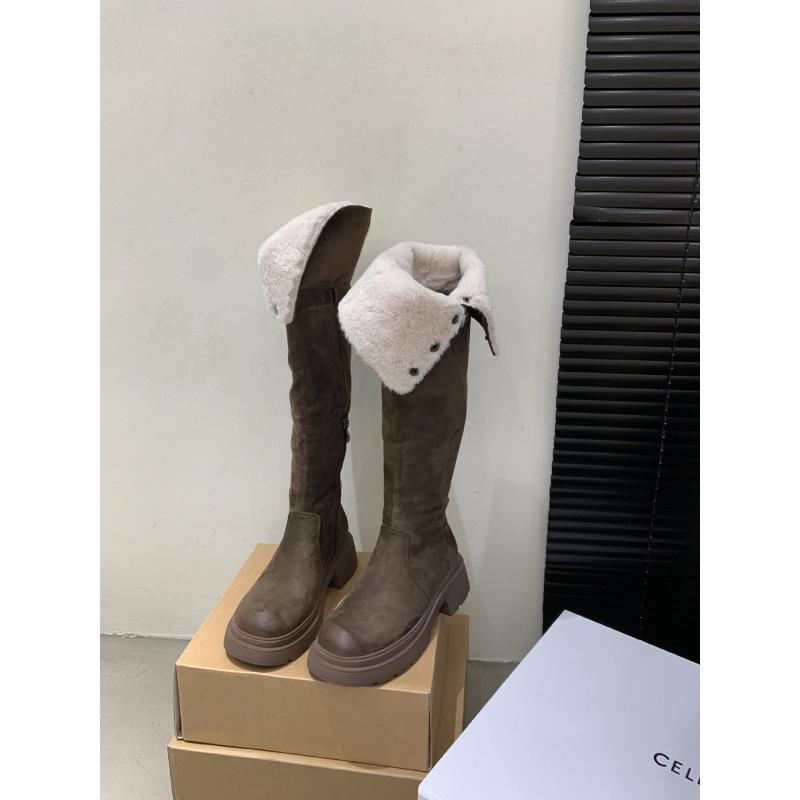 

2025 autumn and winter new fashion versatile two wear can be folded~ knee boots women s boots velvet knight boots 39 коричневый