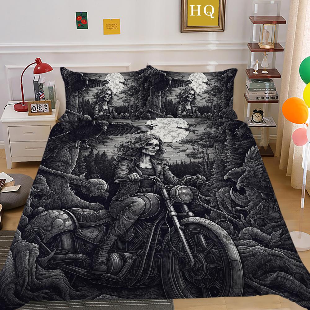Beauty Skull Printed Bedspreads King Size Microfiber Bed Set Man Design High Quality Comforter Cover Set