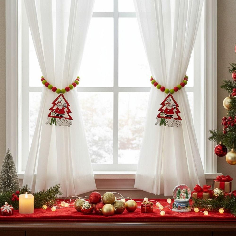 Boho Style Christmas Curtain Ties Reusable Beaded Curtain Tiebacks Creative Cartoon Window Curtain Buckles Christmas Decorations