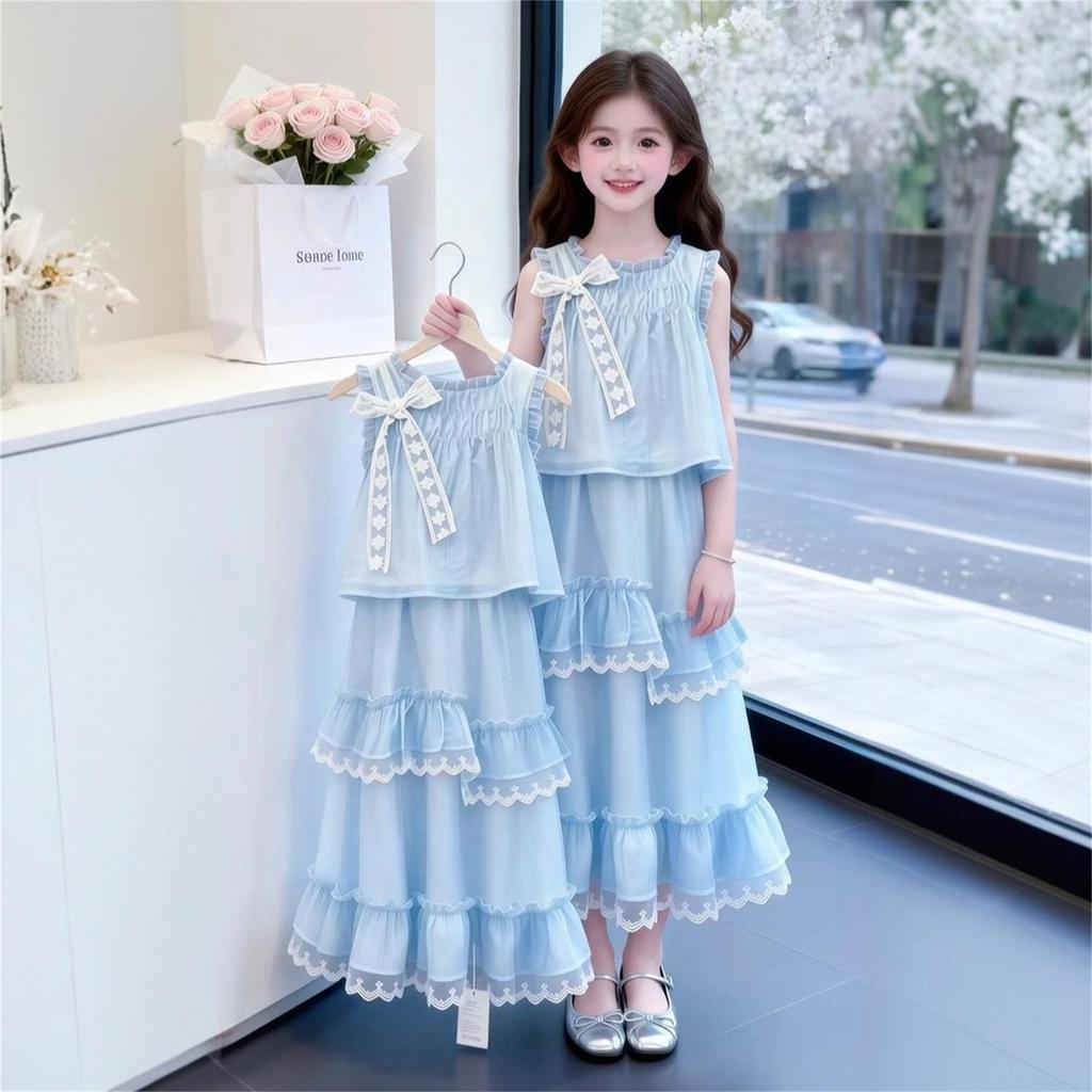 New Girls' Blue Vest & Skirt Set - Stylish, Comfortable & Sweet Princess Two-Piece