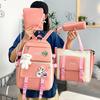 5pcs Primary School Five Piece Backpack Set High School Student Large Capacity Multifunctional Backpack Waterproof  Wear-resistant Canvas Leisure Bag