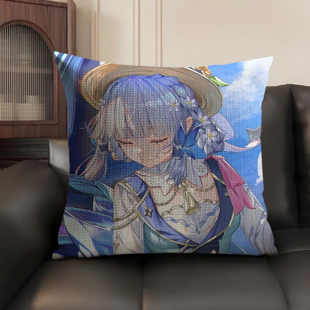 Kamizato Ayaka Genshin Impact Cushion Cover Natural Linen Organic Fabric DoubleSided Printing Sofa Home Decor Gift Pillow Case