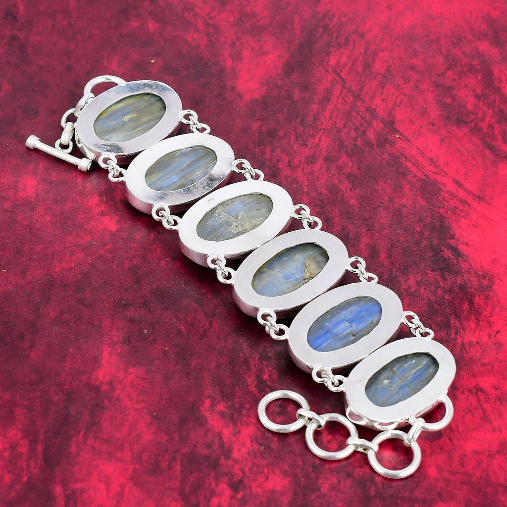 Beautiful Natural Kyanite Bracelet, 925 Solid Sterling Silver Jewelry, Gemstone Jewelry, Handmade Oval Shaped Bracelet, Gift For Mom Jewelry