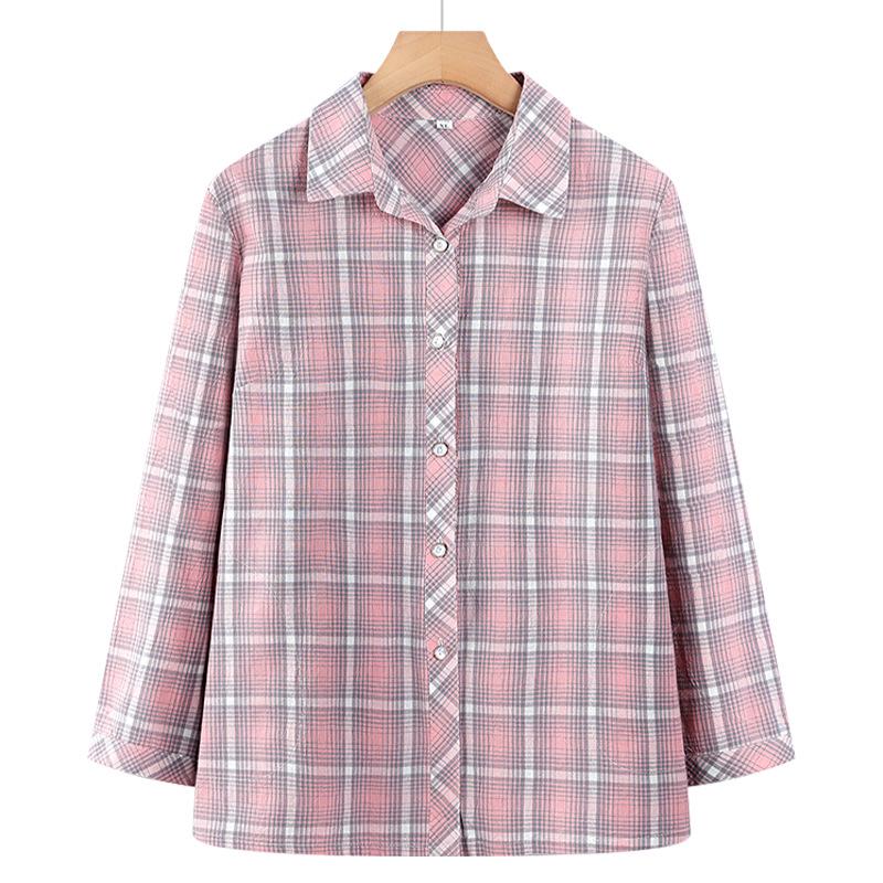 

2026 New Pure Cotton Plaid Shirt for Middle-Aged and Elderly Women - Perfect Summer Top XL (80-95 lbs)