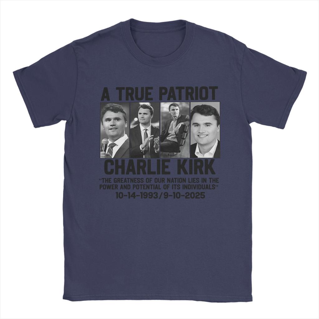 Unique A True Patriot Charlie Kirk T-Shirt for Men Crew Neck Cotton T Shirt  Short Sleeve Tee Shirt Printing Clothes