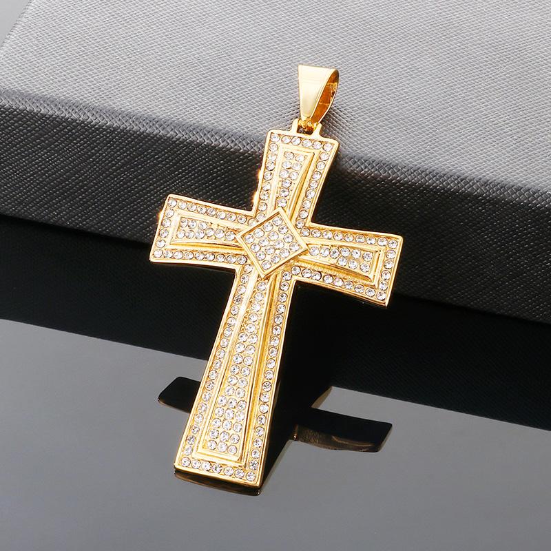 Hip Hop Gold Color Zirconia Dog Paw Pendant Necklace for Men Larger Cross Stainless Steel Jewelry Rock Women's Accessory Gift