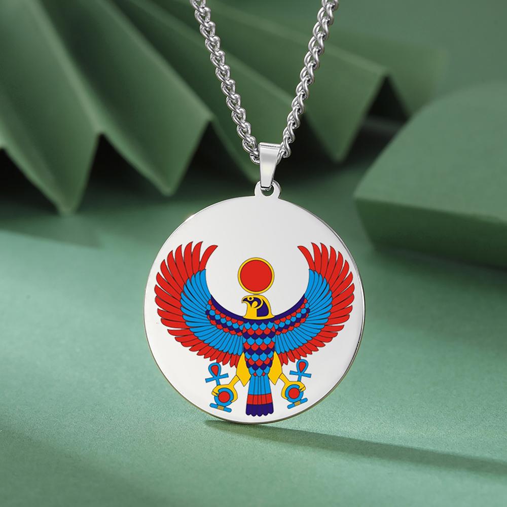 Dawapara Pharaonic Horus Necklace Winged Sun Disk Horus Falcon Necklace Ancient Egyptian Guardian Amulet Stainless Steel Jewelry
