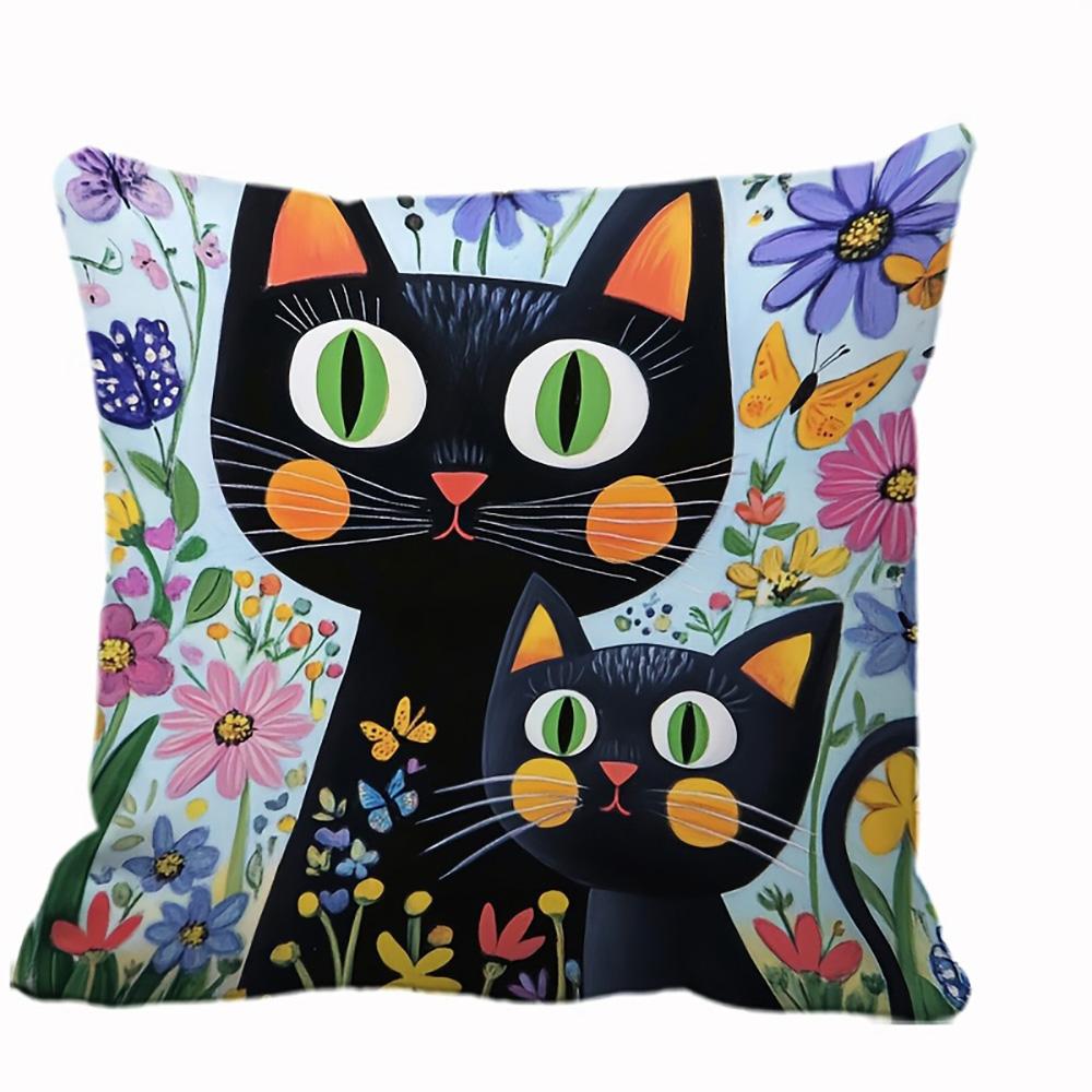 1/4pcs Black Cat Themed Floral Print Pillowcases Sofa cushion cover home bedroom room decoration
