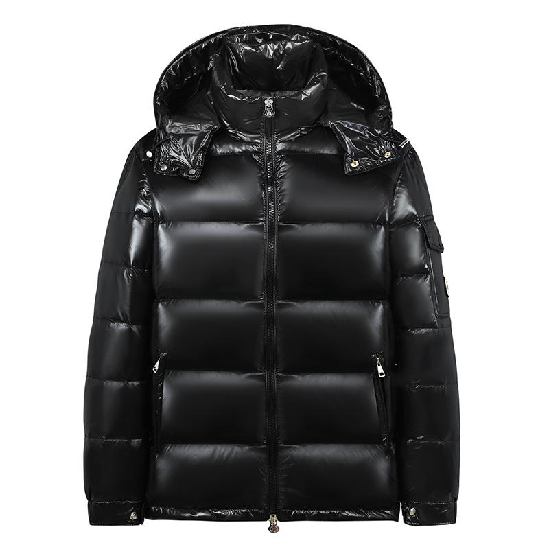 New high version glossy down jacket men's and women's short removable cap thickened white goose down to keep warm, fashionable and cold-proof