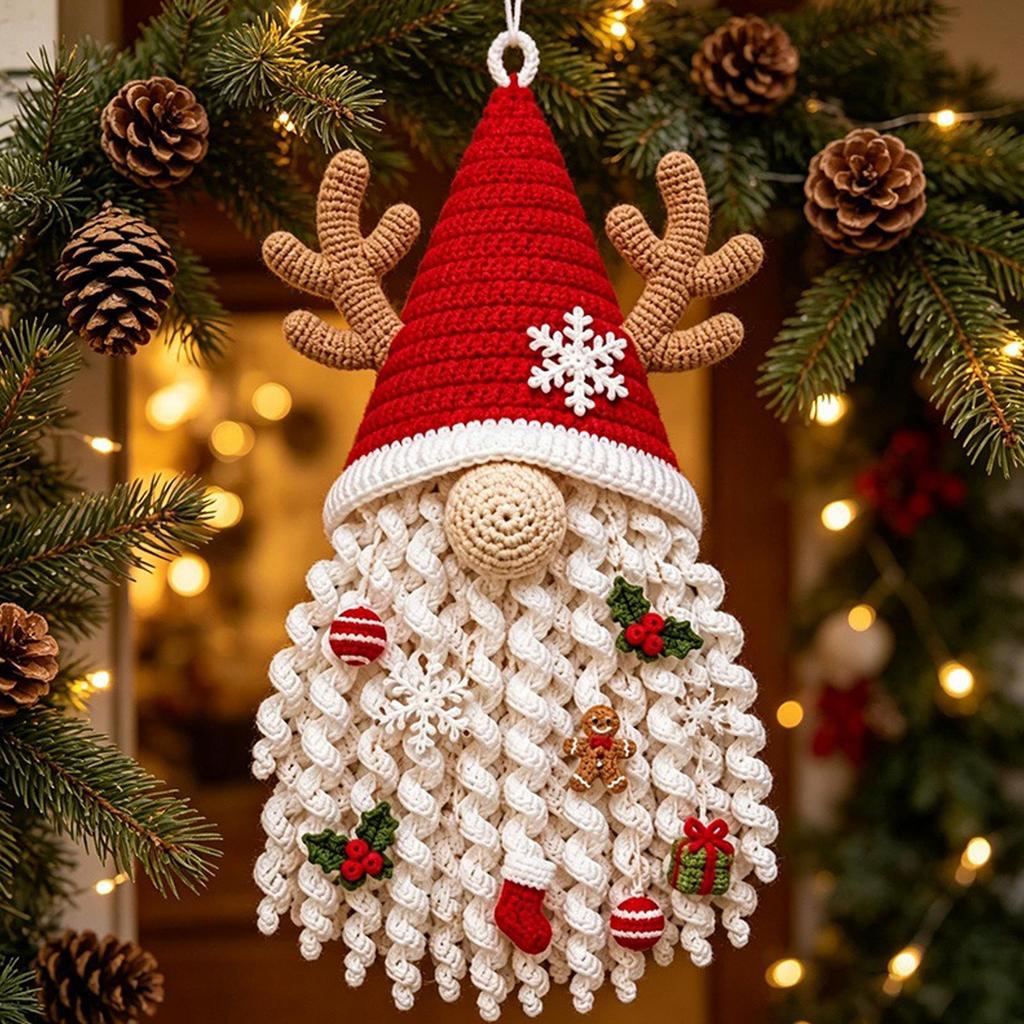Crochet Kit Handmade Christmas Gnome Door Hanger Set DIY Crochet Door Hanger Kit for Home Indoor Christmas Decor