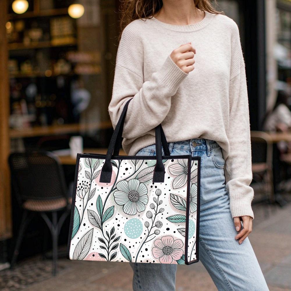 Floral Print Fashion Tote Bag For Daily Shopping Travel Commute Casual Carry Handbag