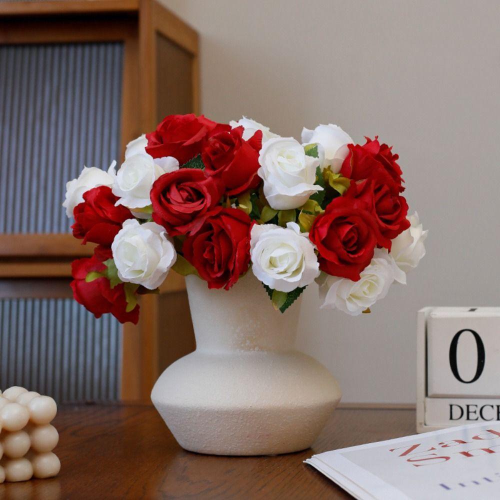 12 Head Artificial Rose Bouquet Plastic Fake Flowers Simulation Rose Flower  Birthday Decor