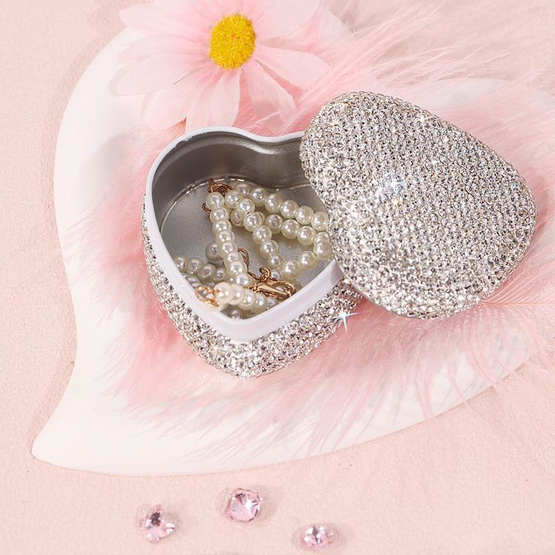 Sparkling Metal Tin Box Tinplate Jewelry Necklace Storage Case Heart-Shaped Empty Box Mini Candy Pill Organizer
