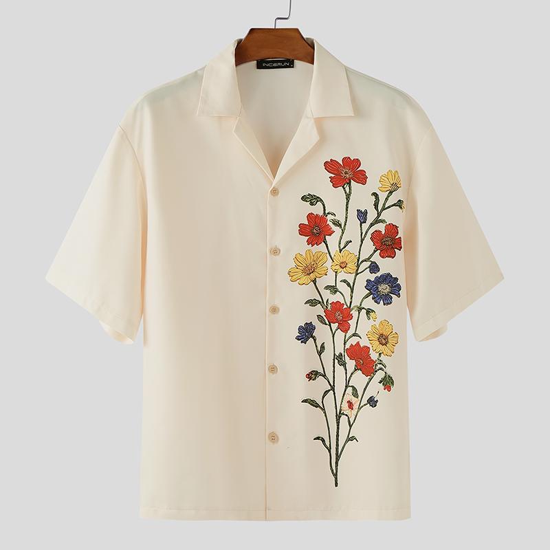 INCERUN Oversized Men Floral Print Shirts Casual Loose Buttons Tops