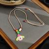 Dopamine Color Apple Puppy Pendant Braided Rope Necklace Sweet Cute Niche Fashion Long Sweater Chain
