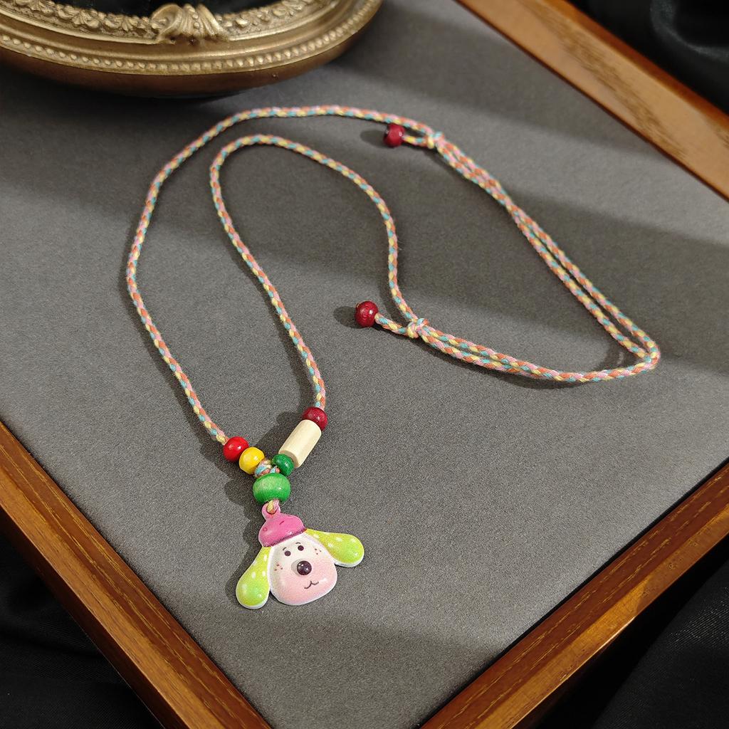 Dopamine Color Apple Puppy Pendant Braided Rope Necklace Sweet Cute Niche Fashion Long Sweater Chain
