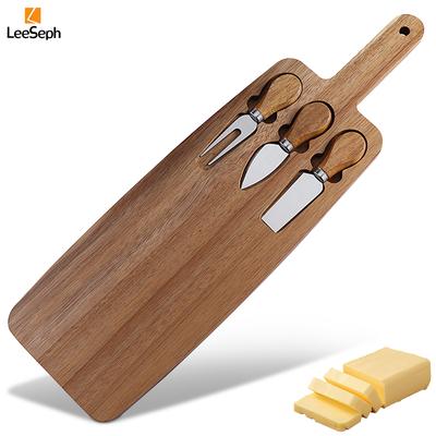 Cheese Board with 3 Knives Set, Acacia Wooden Cheese Serving Board, Charcuterie Accessories Gift for Housewarming Wedding Party