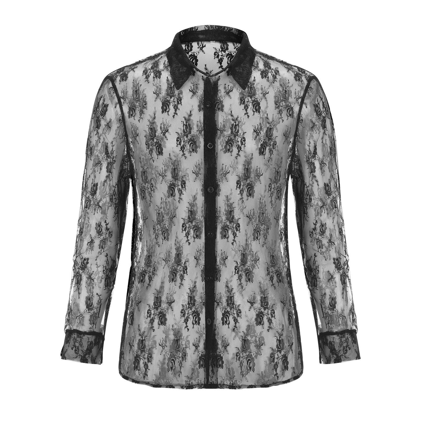 

Autumn Perspective Top Slim Fit Fashionable Long Sleeved Sexy Lace Men’s Casual Shirts XL чёрный