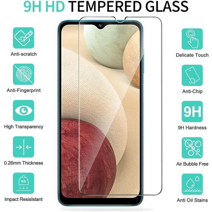 2 Pack pour Samsung Galaxy A12 6.5" Verre trempé Protection écran + 2 Pack Verre Trempé Caméra Arrière Protecteur Anti Rayure