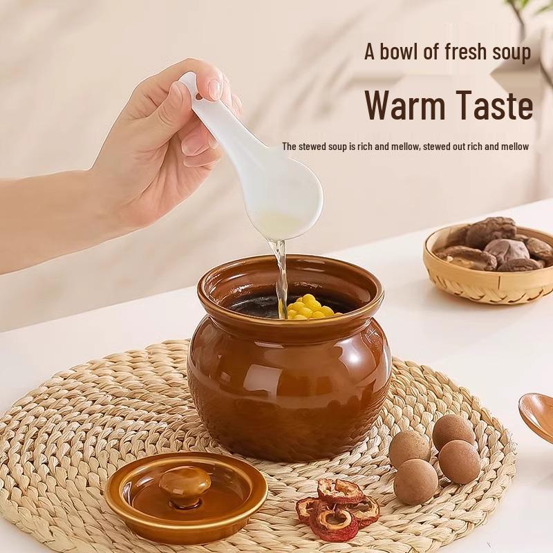 Oală ceramică pentru tocat cu capac – Vas pentru supă cu cuib de pasăre, porție unică, gătită la aburi