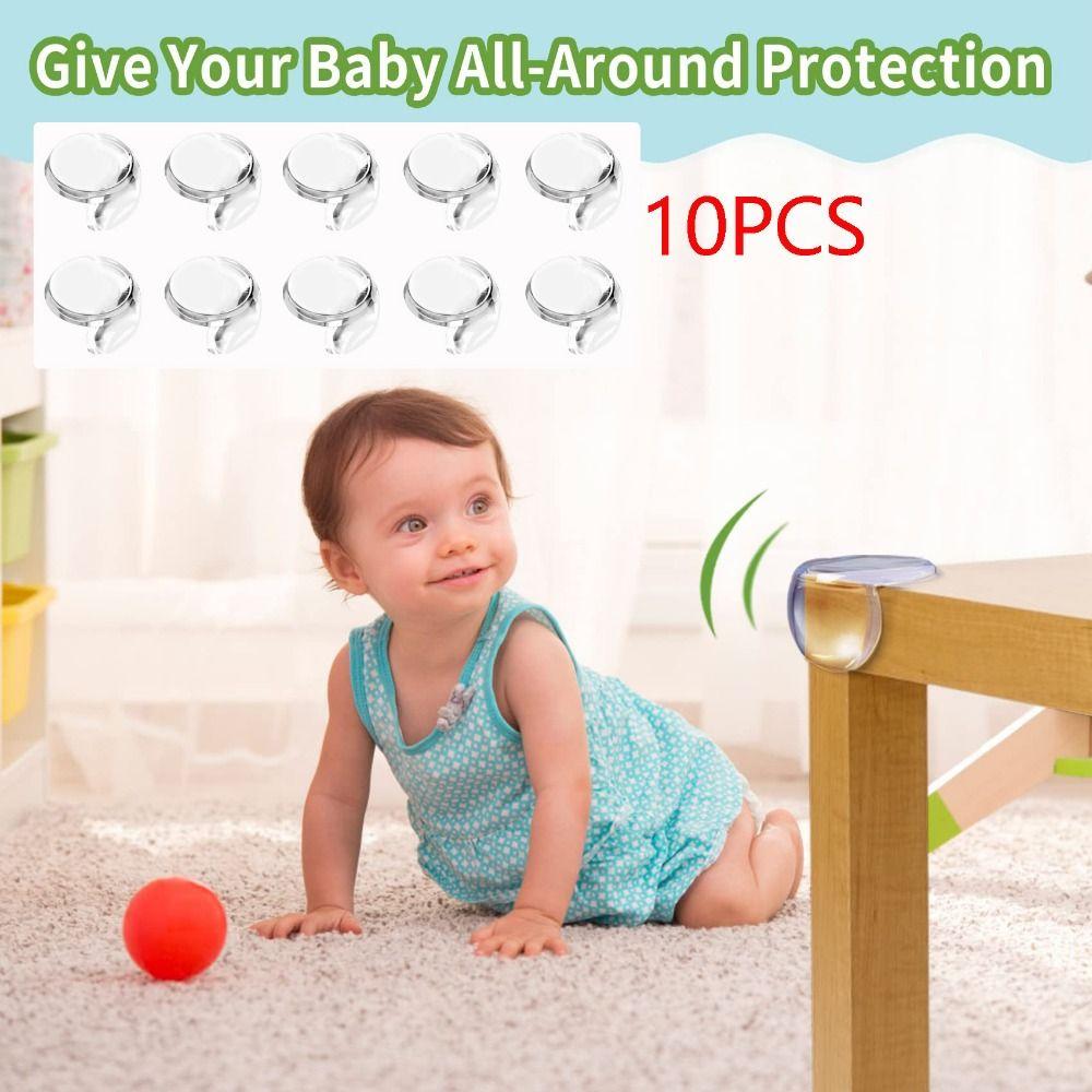 10Pcs Pre-Taped Adhesive Furniture Corner Guard Easy-to-Peel Tab Edges Safety Bumpers  Dining Table