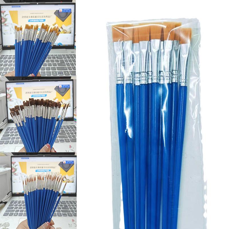 Painting 50PC Nylon Flat Brush Line Watercolor Acrylic Digital Oil Hook Pen